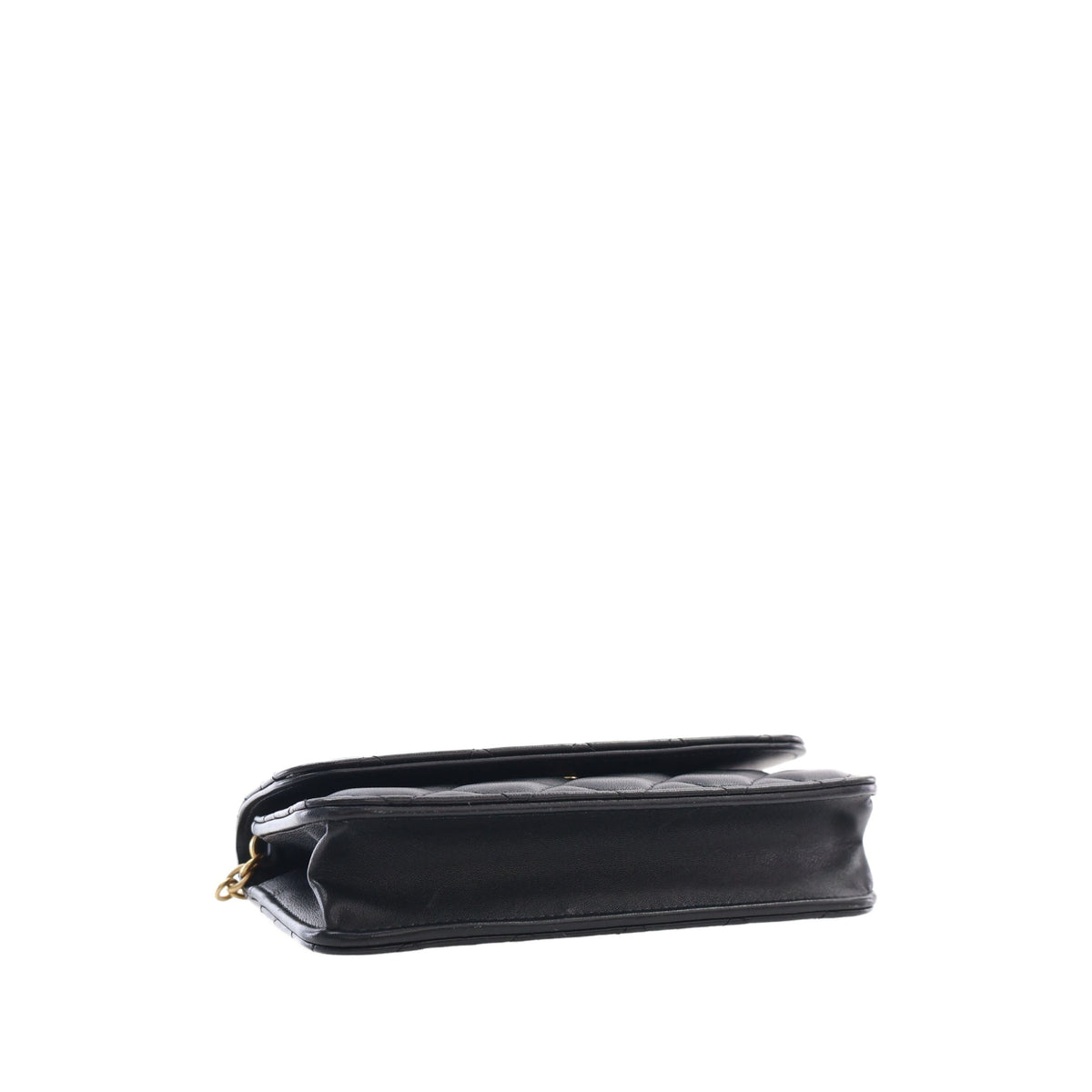 Chanel CC Quilted Lambskin Enamel and Pearl Wallet On Chain — Black