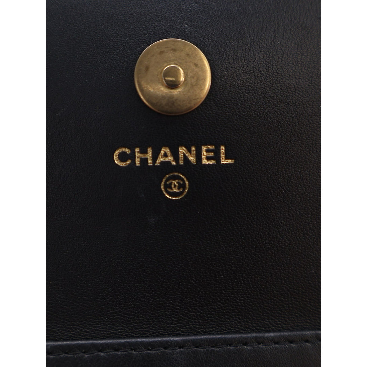Chanel CC Quilted Lambskin Enamel and Pearl Wallet On Chain — Black