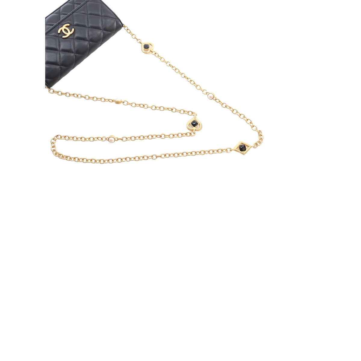 Chanel CC Quilted Lambskin Enamel and Pearl Wallet On Chain — Black