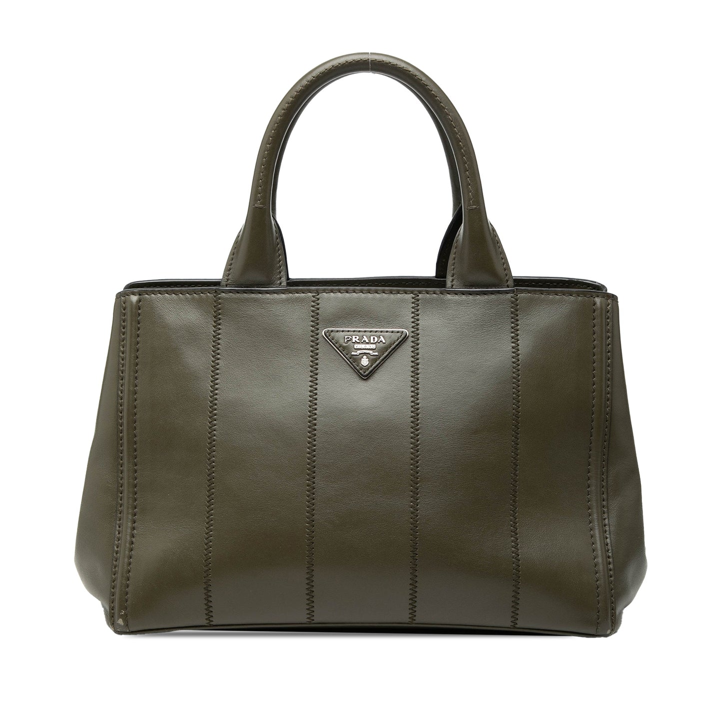 Prada Vitello Daino Vertical Stitched Top Handle Bag