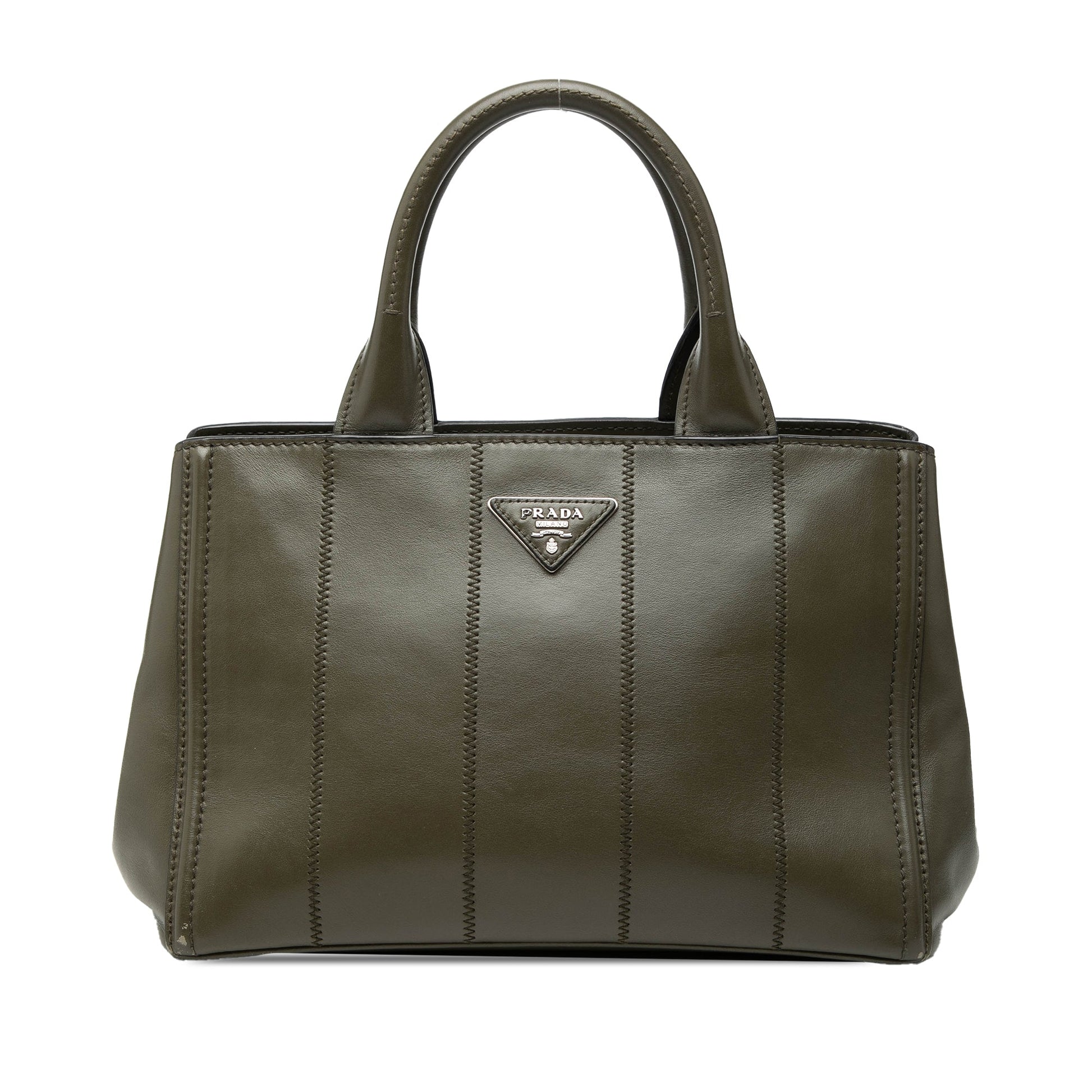 Prada Vitello Daino Vertical Stitched Top Handle Bag