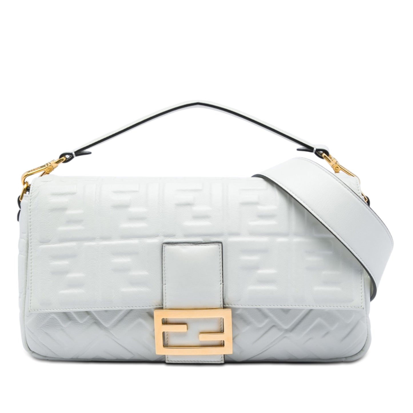 Fendi Large Zucca Embossed Leather Baguette Satchel
