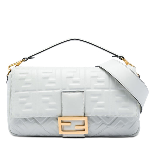 Fendi Large Zucca Embossed Leather Baguette Satchel