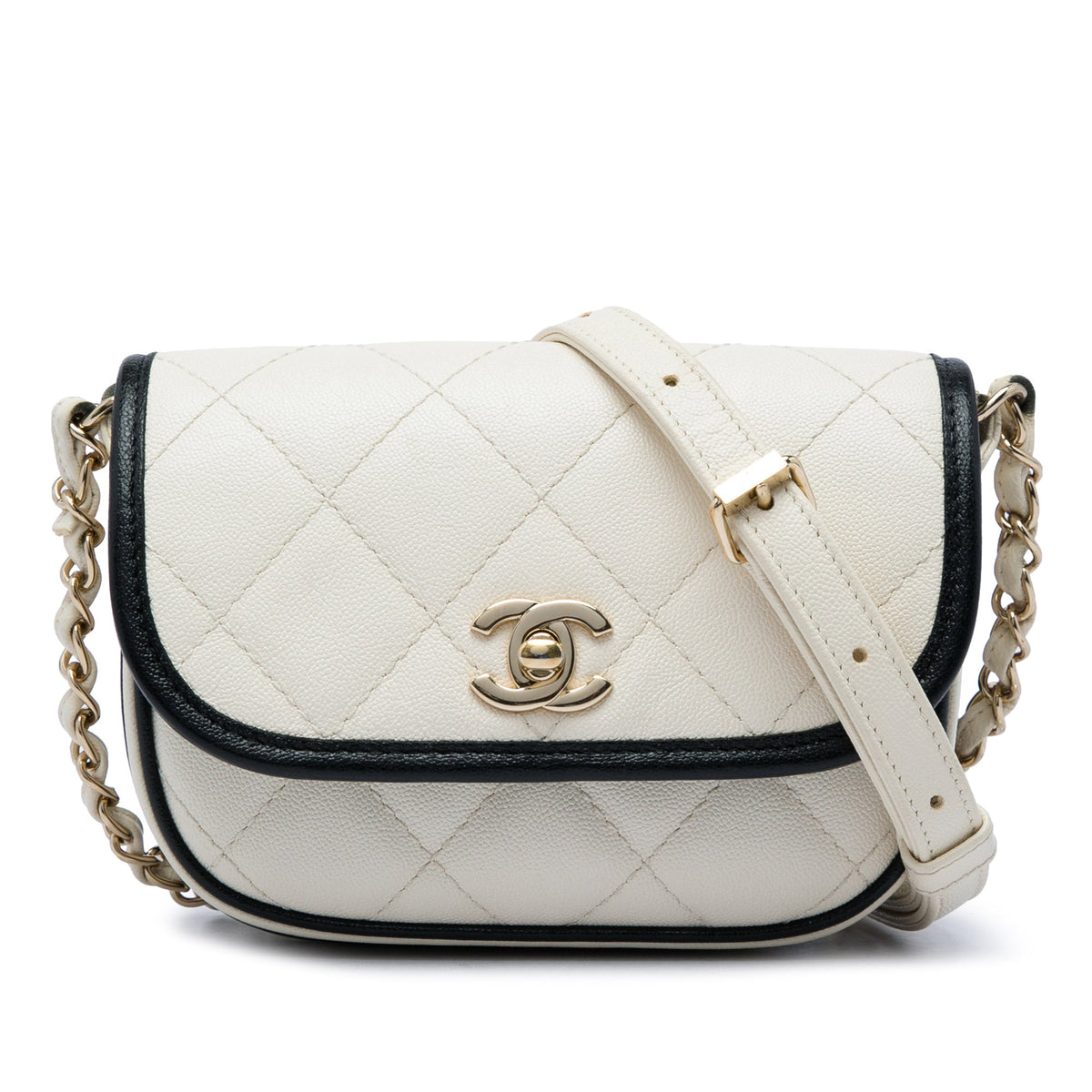 Chanel Mini CC Bicolor Quilted Caviar Messenger Flap — White
