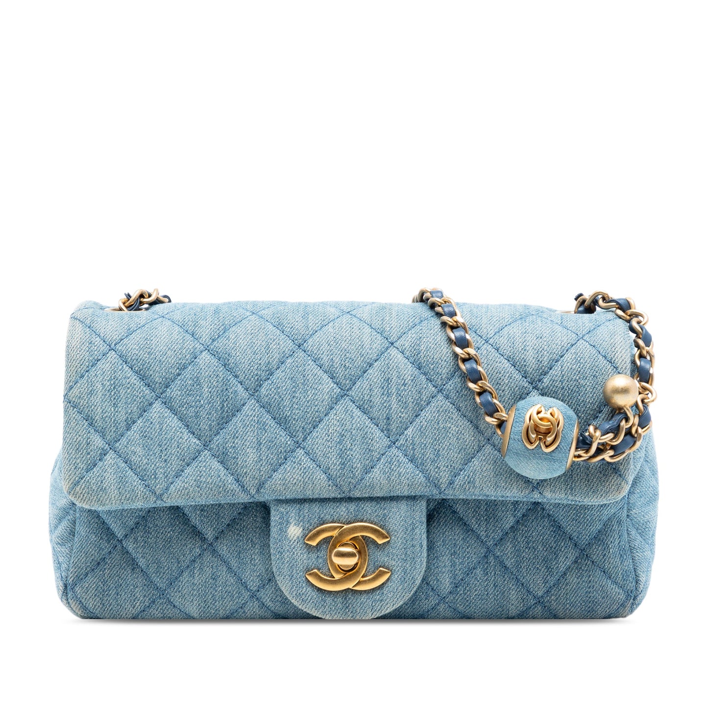 Chanel Mini Rectangular Classic Denim Pearl Crush Single Flap