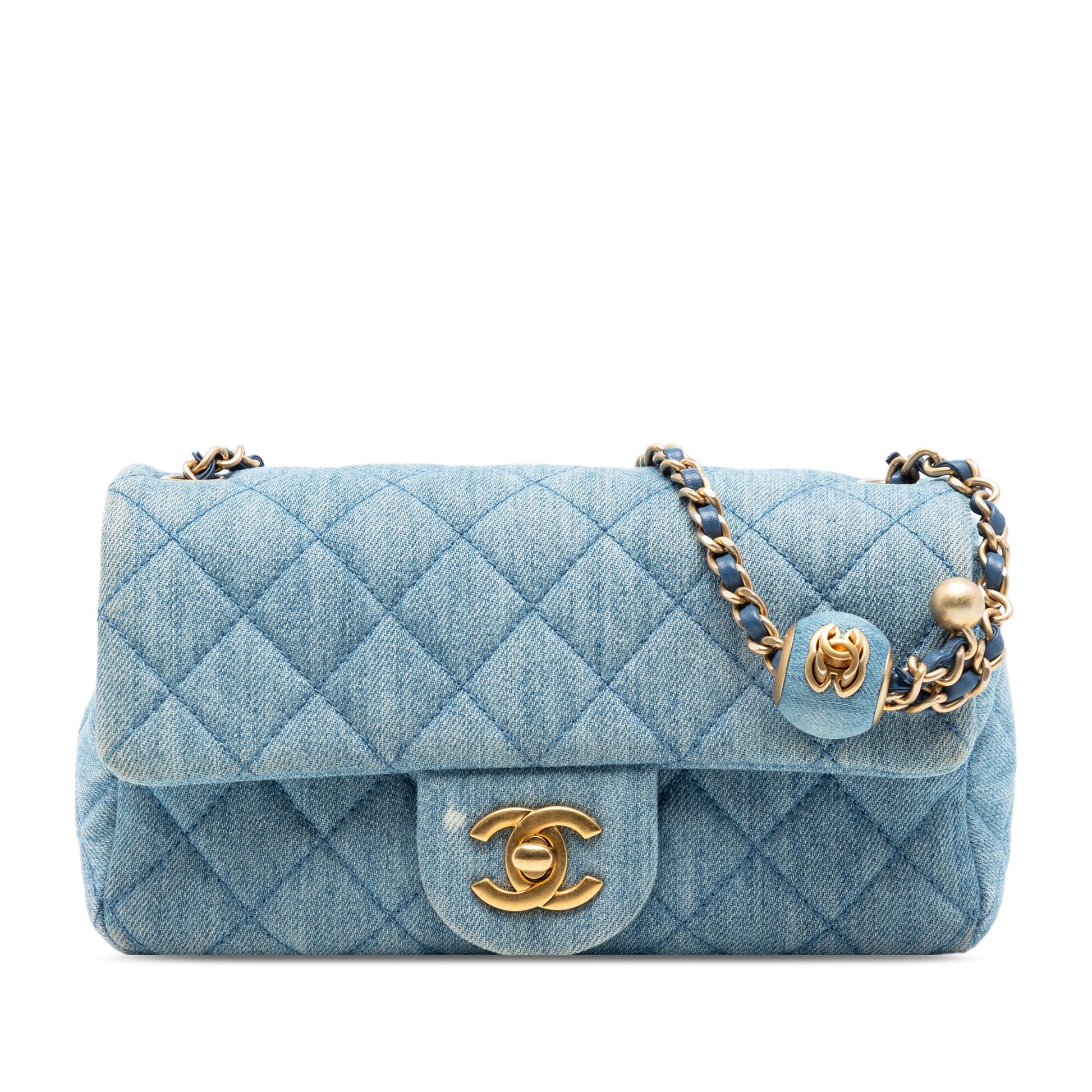Chanel Mini Rectangular Classic Denim Pearl Crush Single Flap