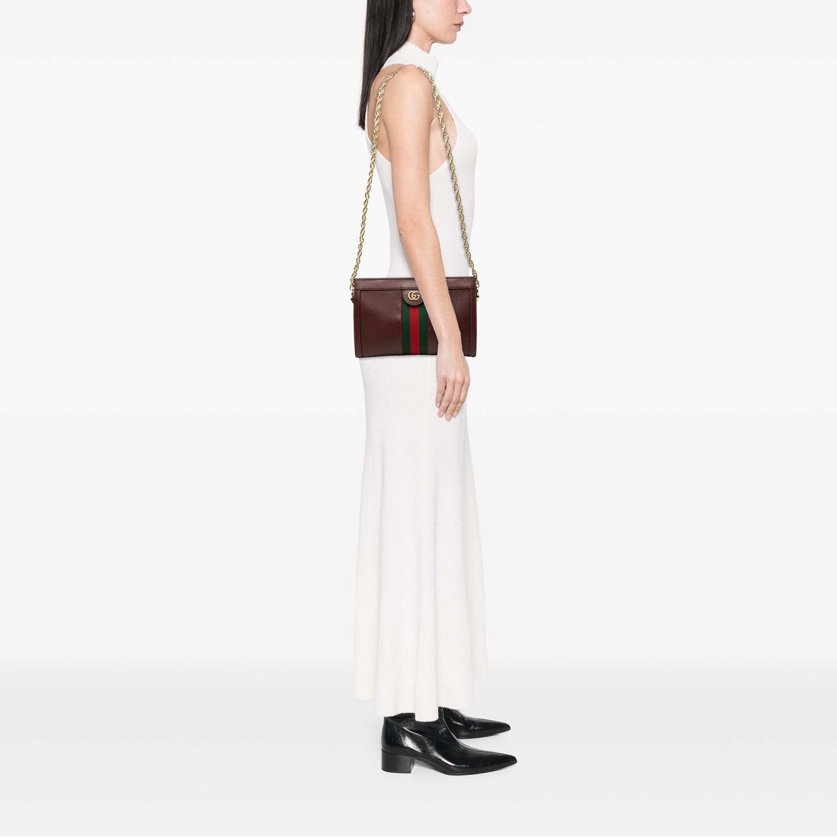 Gucci Small Calfskin Web Ophidia Chain Crossbody — Red