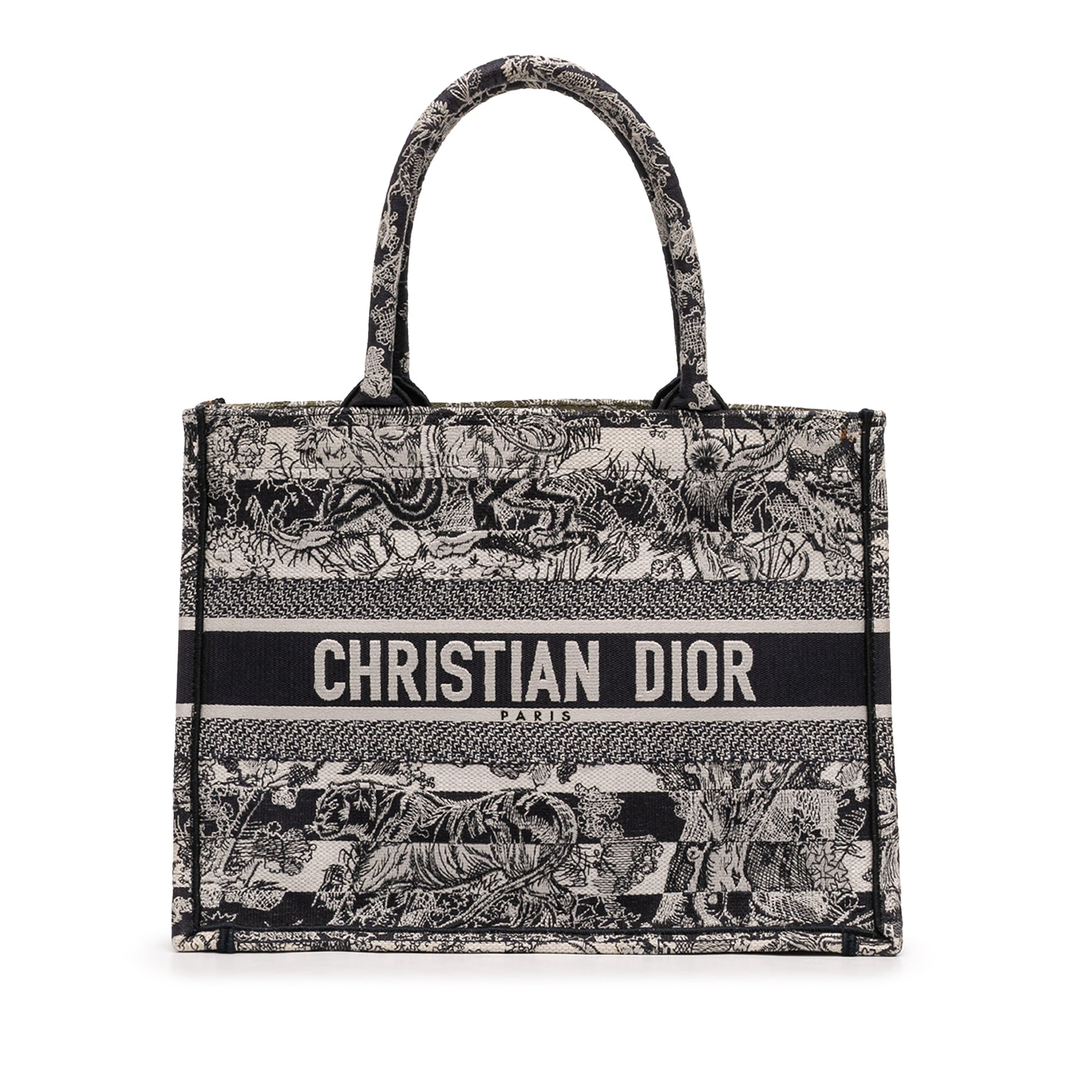 Dior Medium Striped Canvas Reverse Embroidered Dioriviera Toile de Jouy Book Tote