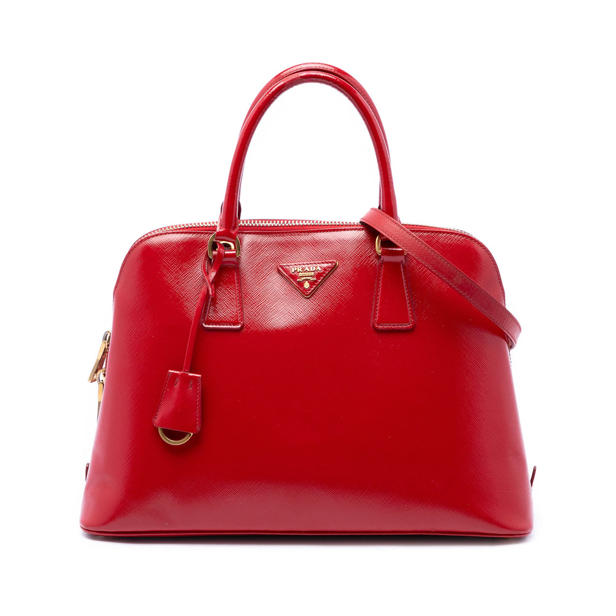Prada Medium Saffiano Vernice Promenade Satchel — Red