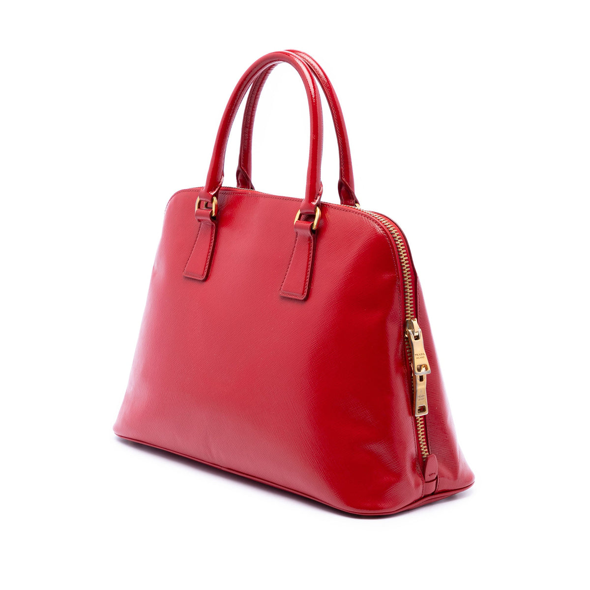 Prada Medium Saffiano Vernice Promenade Satchel — Red