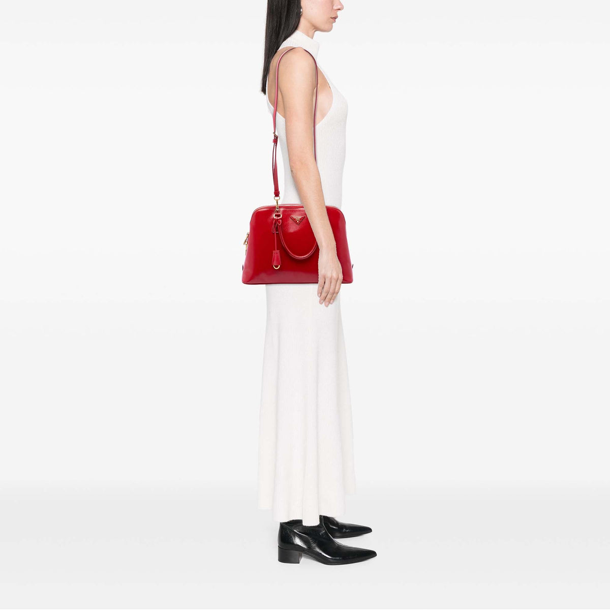 Prada Medium Saffiano Vernice Promenade Satchel — Red