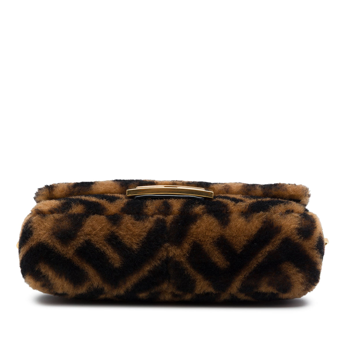 Fendi Mini Zucca Shearling Chain Baguette Satchel — Brown