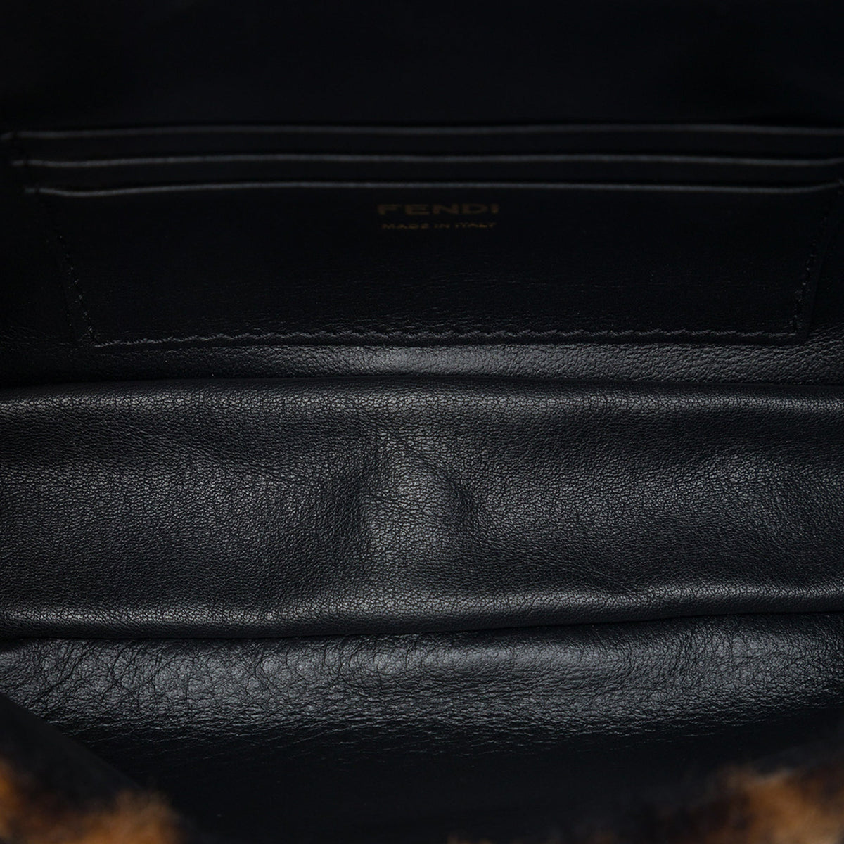 Fendi Mini Zucca Shearling Chain Baguette Satchel — Brown