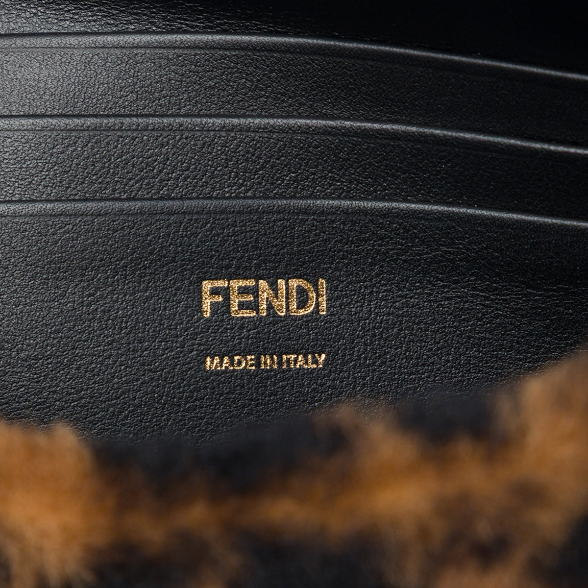 Fendi Mini Zucca Shearling Chain Baguette Satchel — Brown