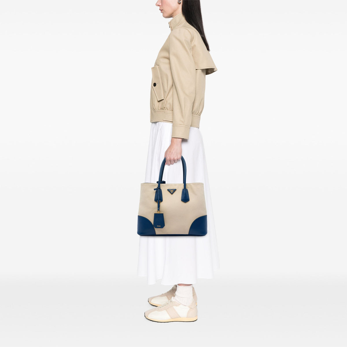 Prada Large Canapa and Saffiano Double Satchel