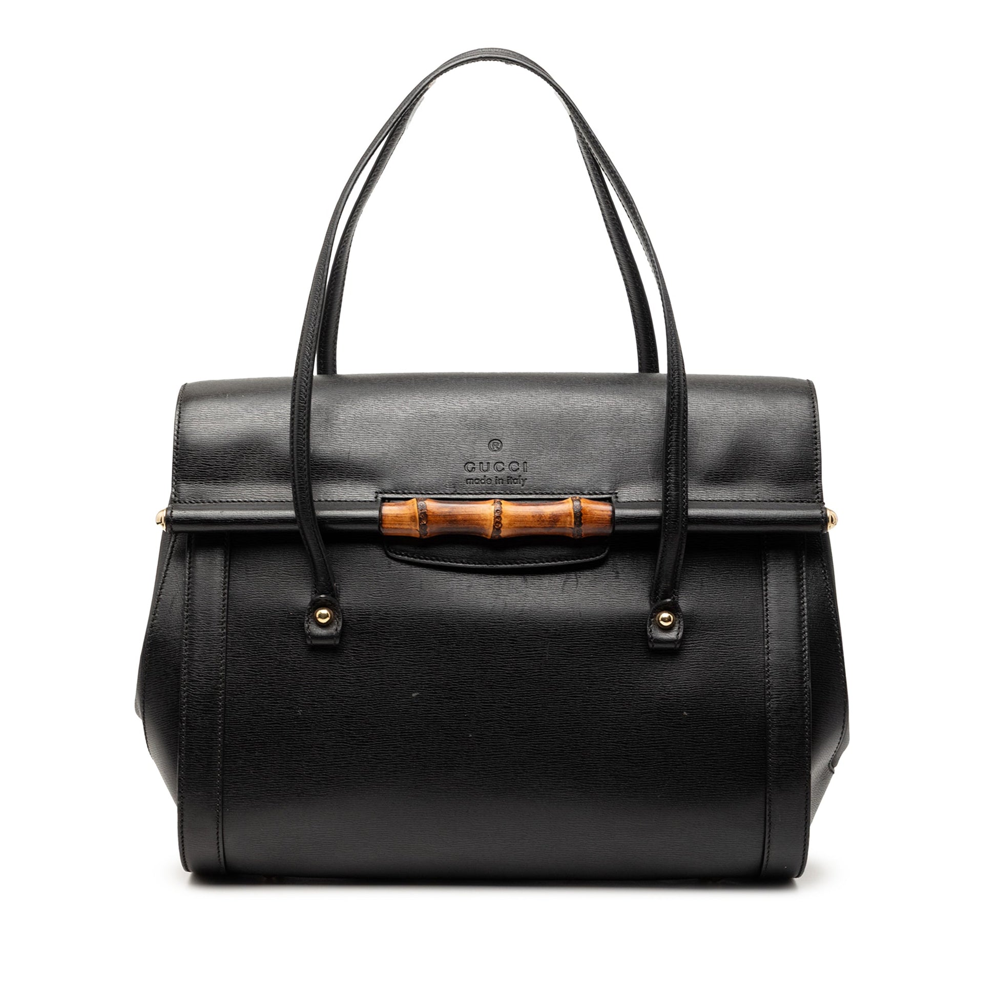 Gucci Large Leather Bamboo Bullet Tote