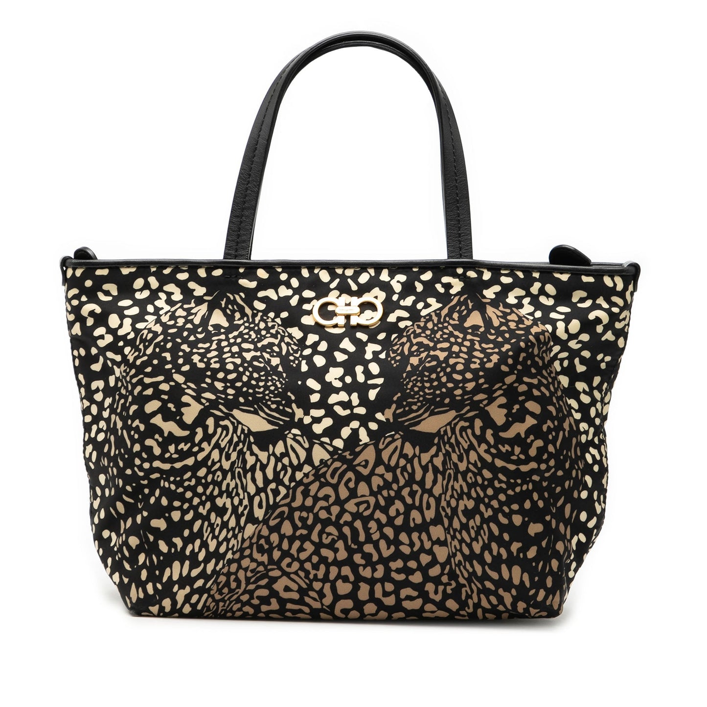 Ferragamo Nylon Leopard Print Gancini Tote