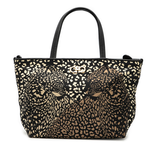 Ferragamo Nylon Leopard Print Gancini Tote