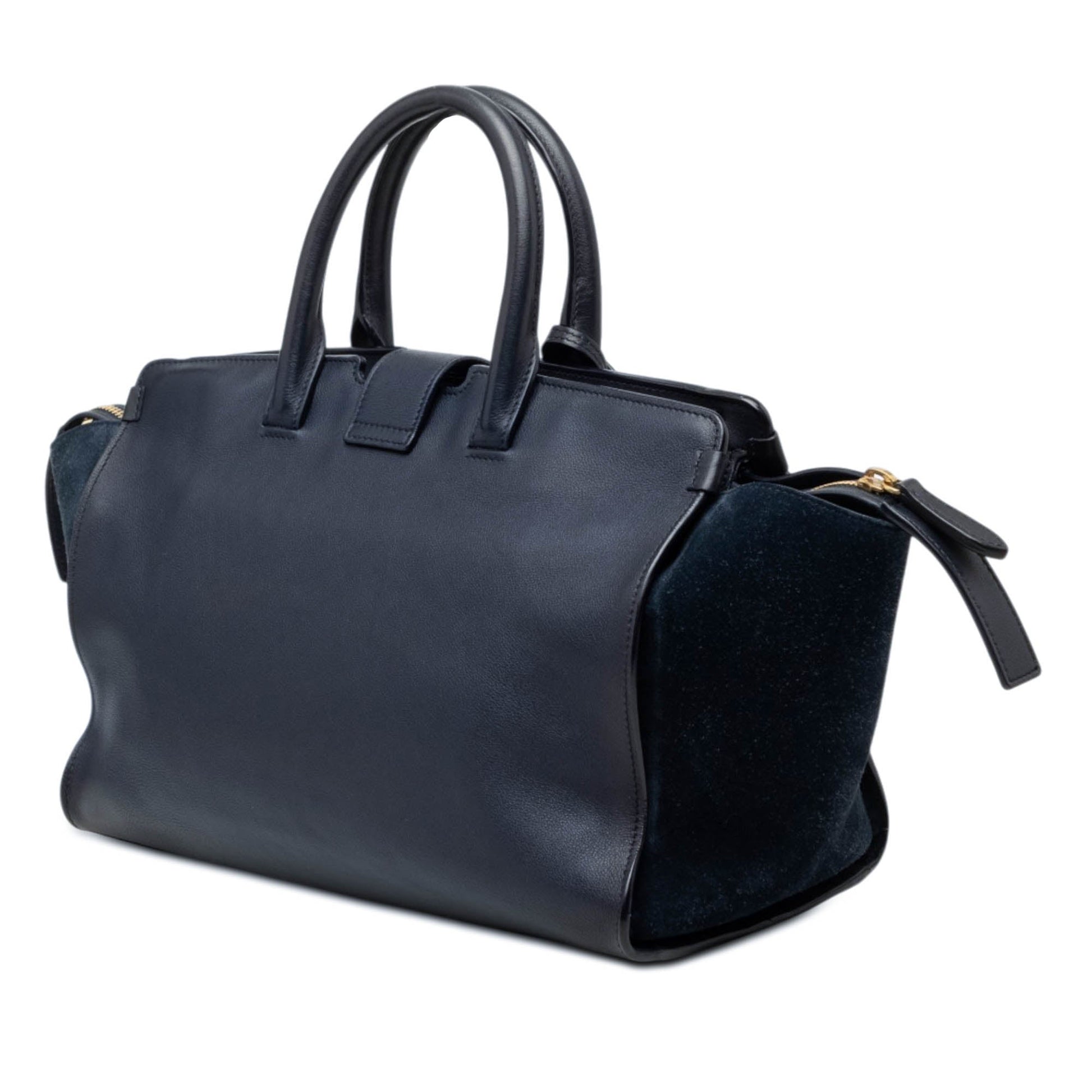 Saint Laurent Small Suede Trimmed Calfskin Downtown Cabas Satchel