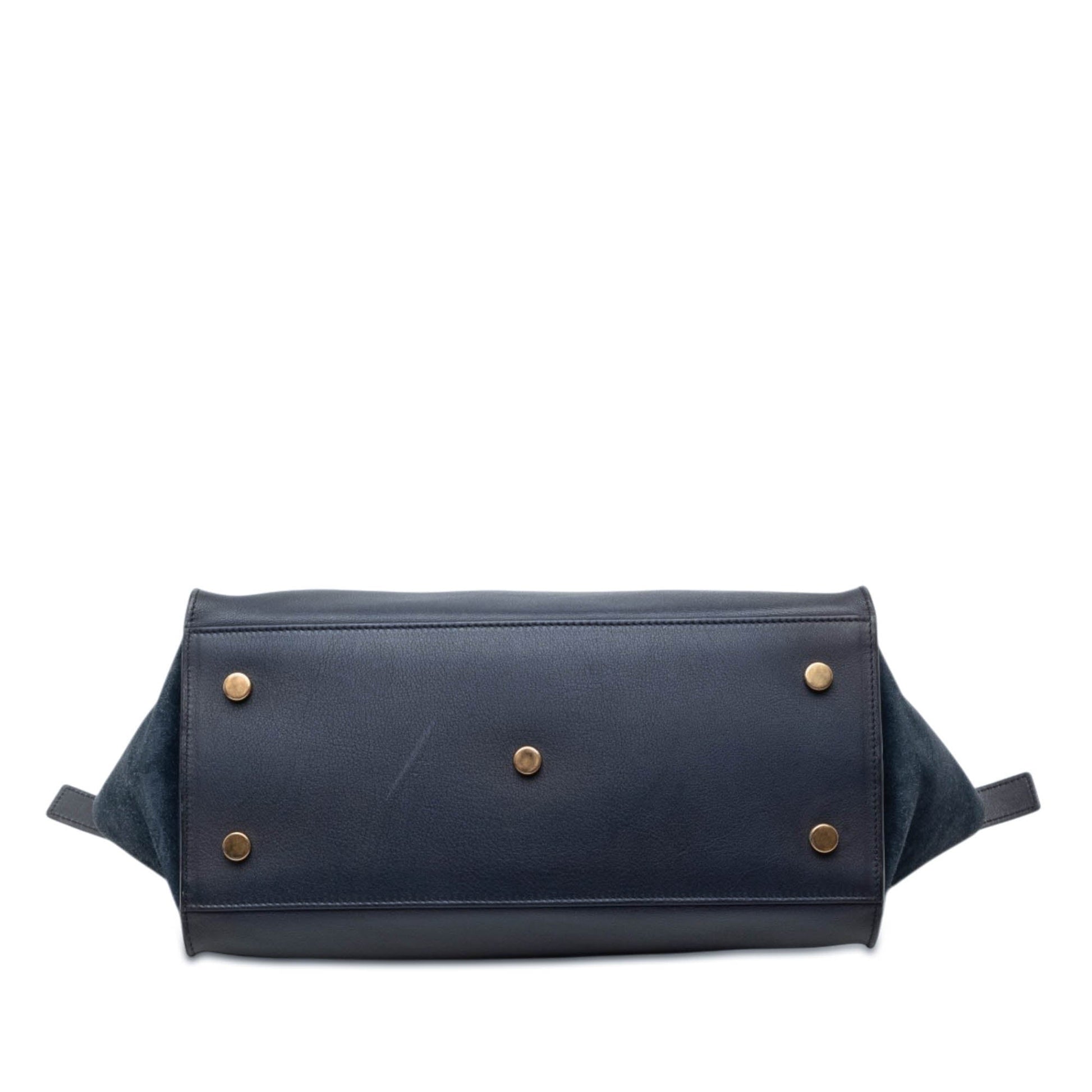 Saint Laurent Small Suede Trimmed Calfskin Downtown Cabas Satchel