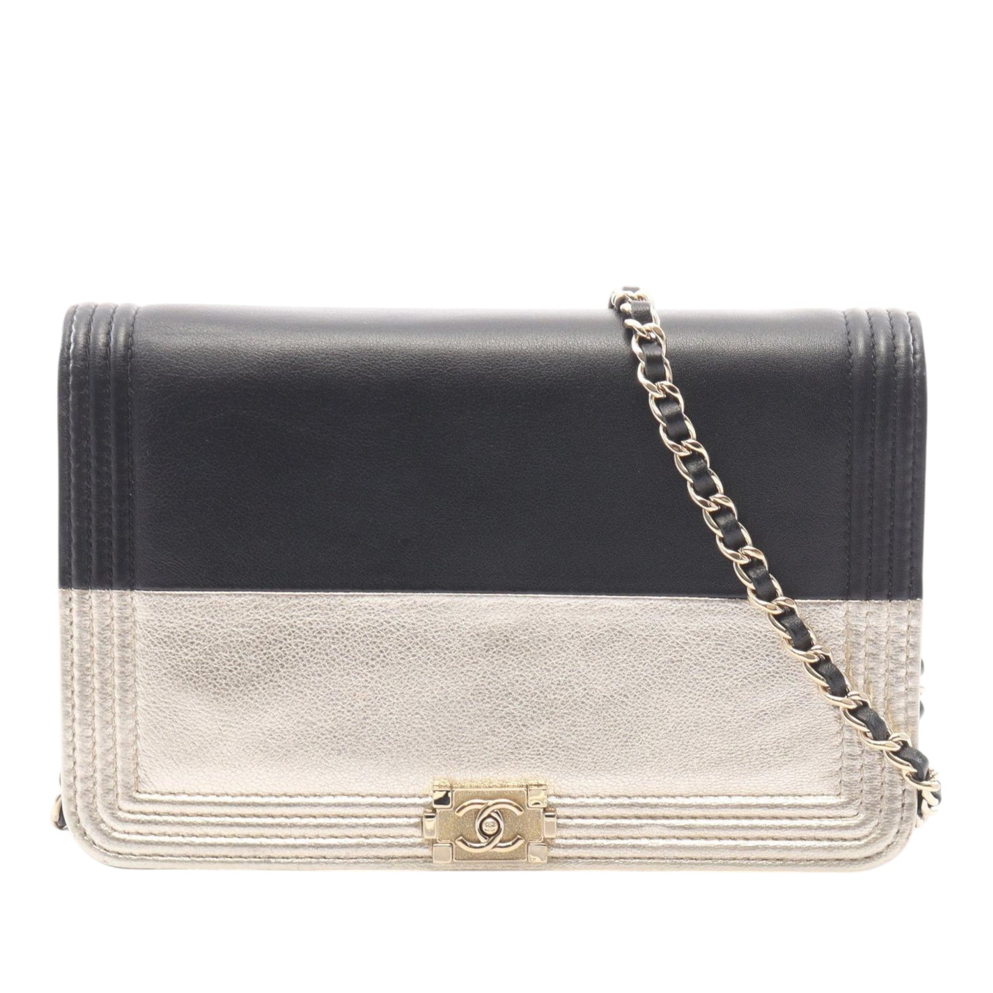 Chanel Bicolor Calfskin and Goatskin Boy Wallet On Chain