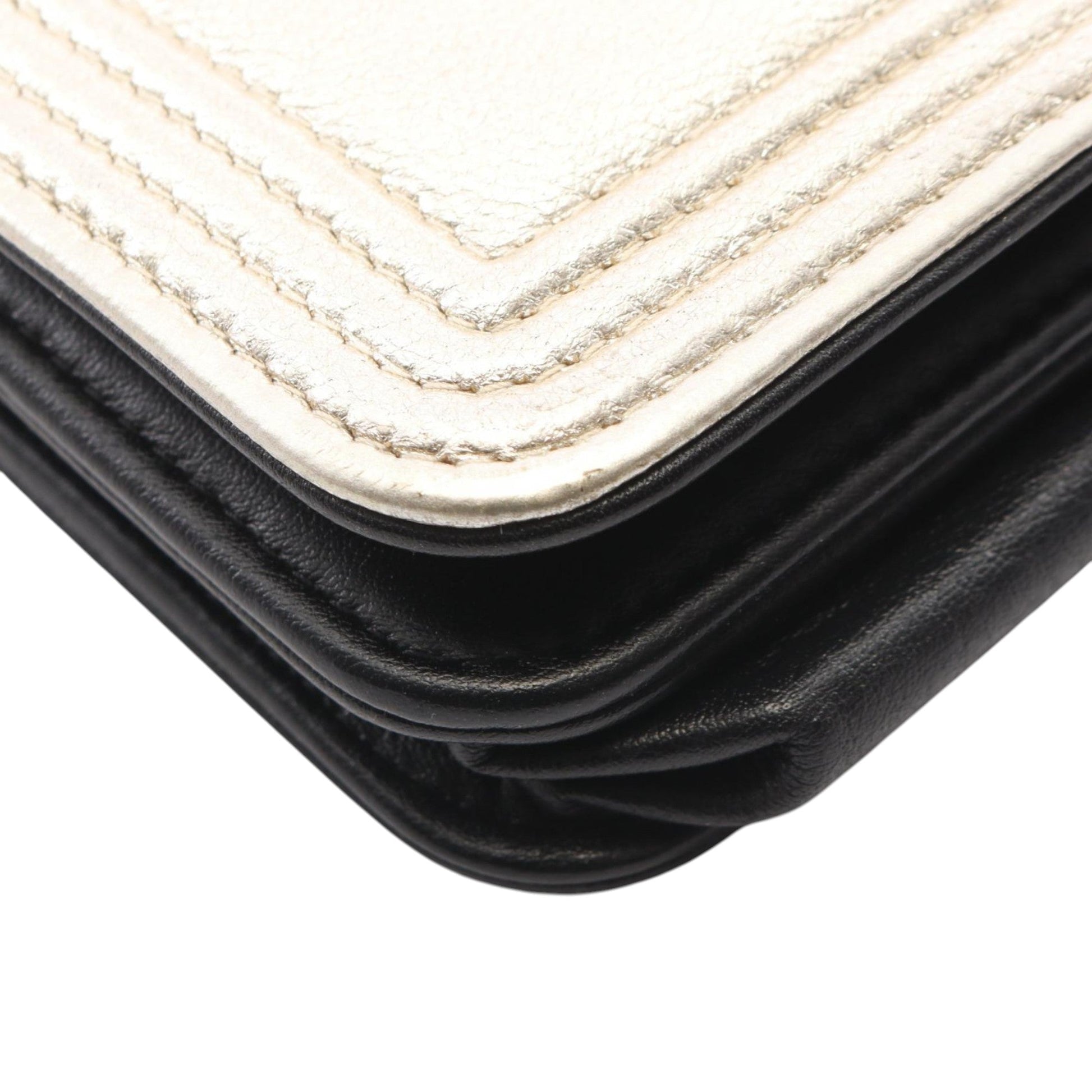 Chanel Bicolor Calfskin and Goatskin Boy Wallet On Chain