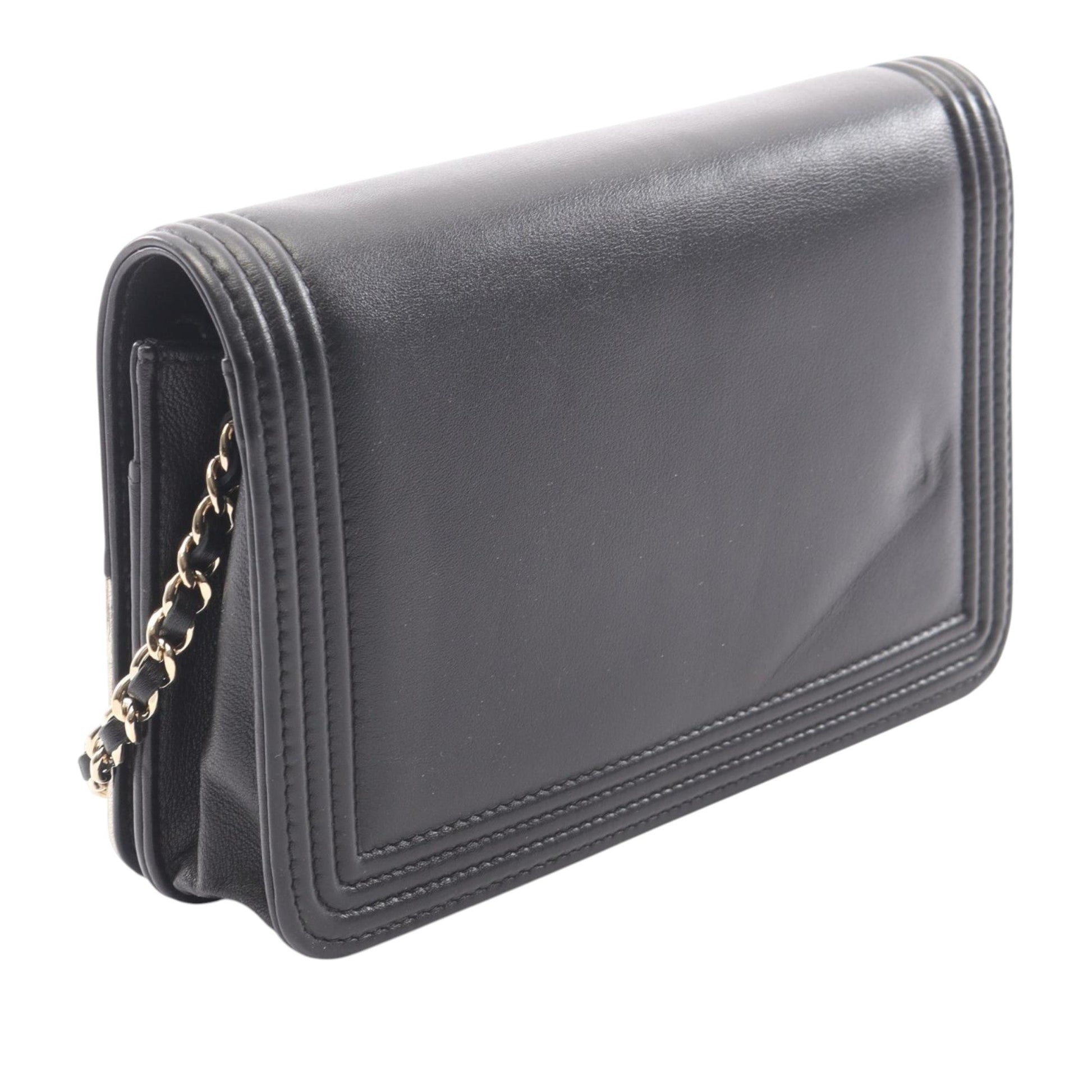 Chanel Bicolor Calfskin and Goatskin Boy Wallet On Chain