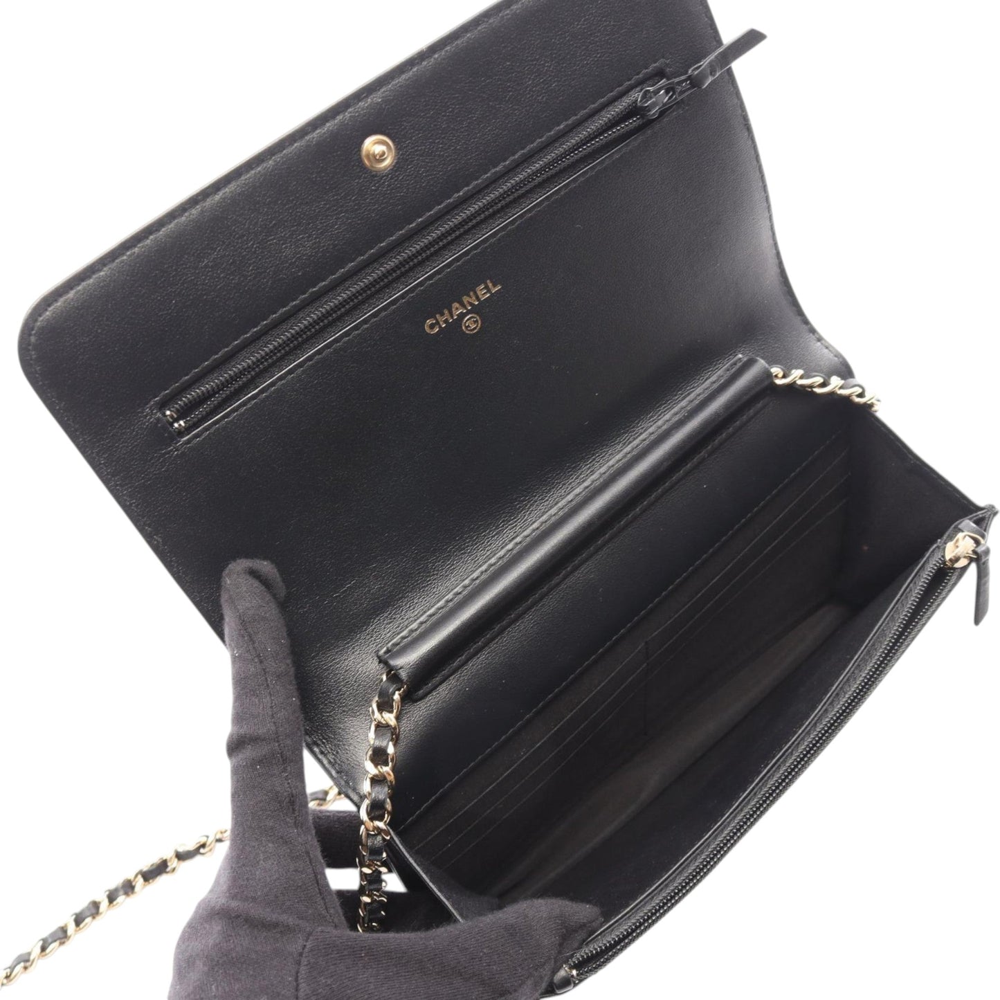 Chanel Bicolor Calfskin and Goatskin Boy Wallet On Chain