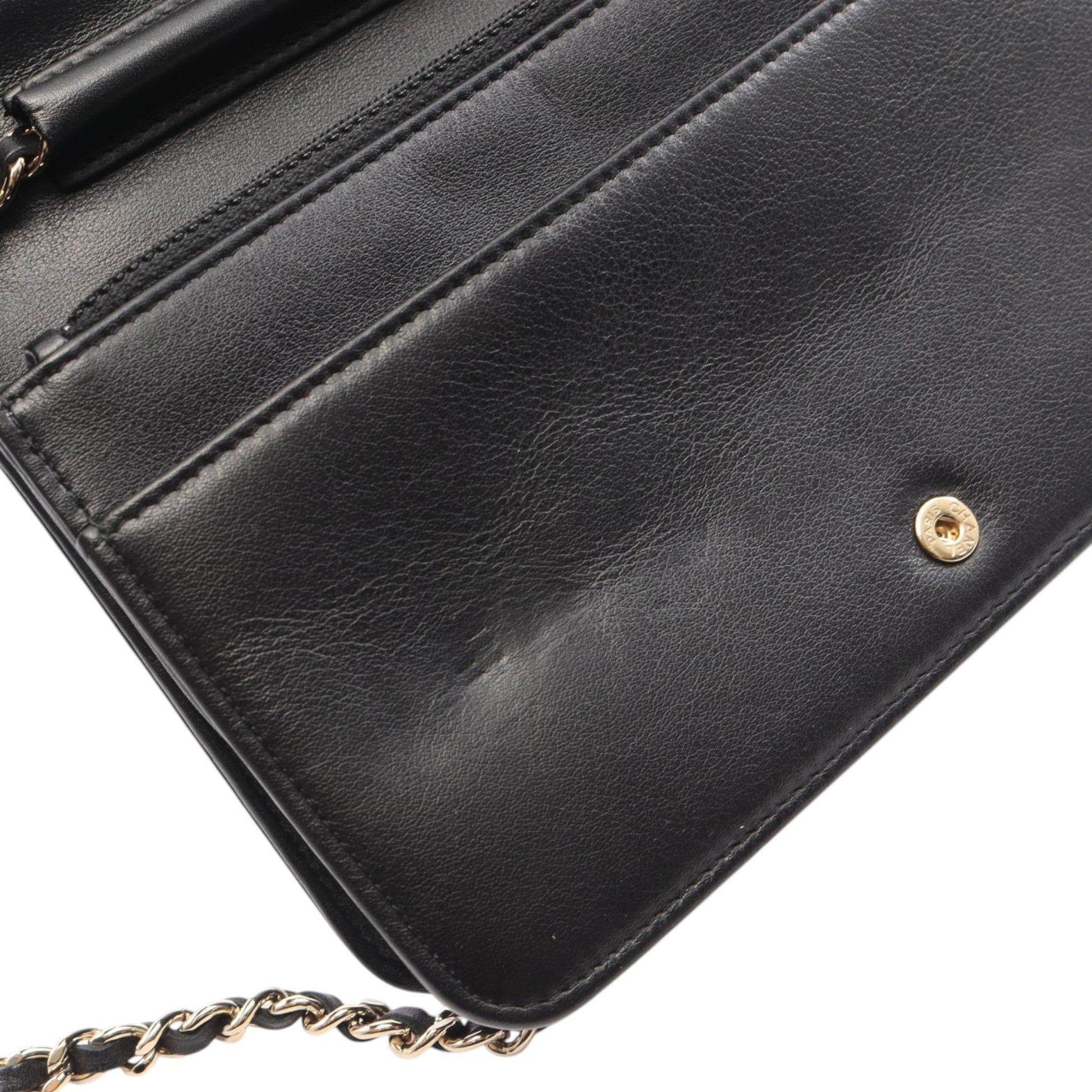 Chanel Bicolor Calfskin and Goatskin Boy Wallet On Chain