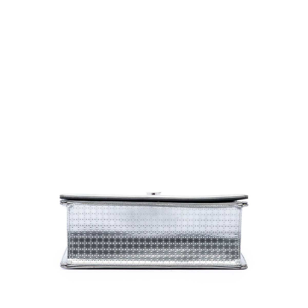 Dior Medium Metallic Patent Microcannage Diorama Flap — Silver