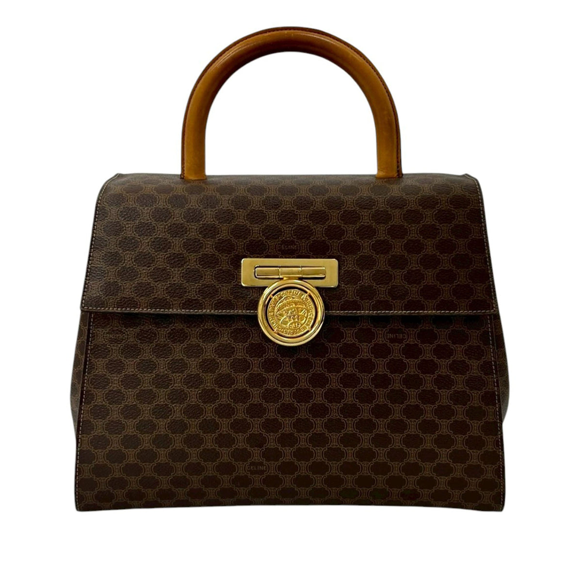 Celine Macadam Coated Canvas Medallion Handbag — Brown