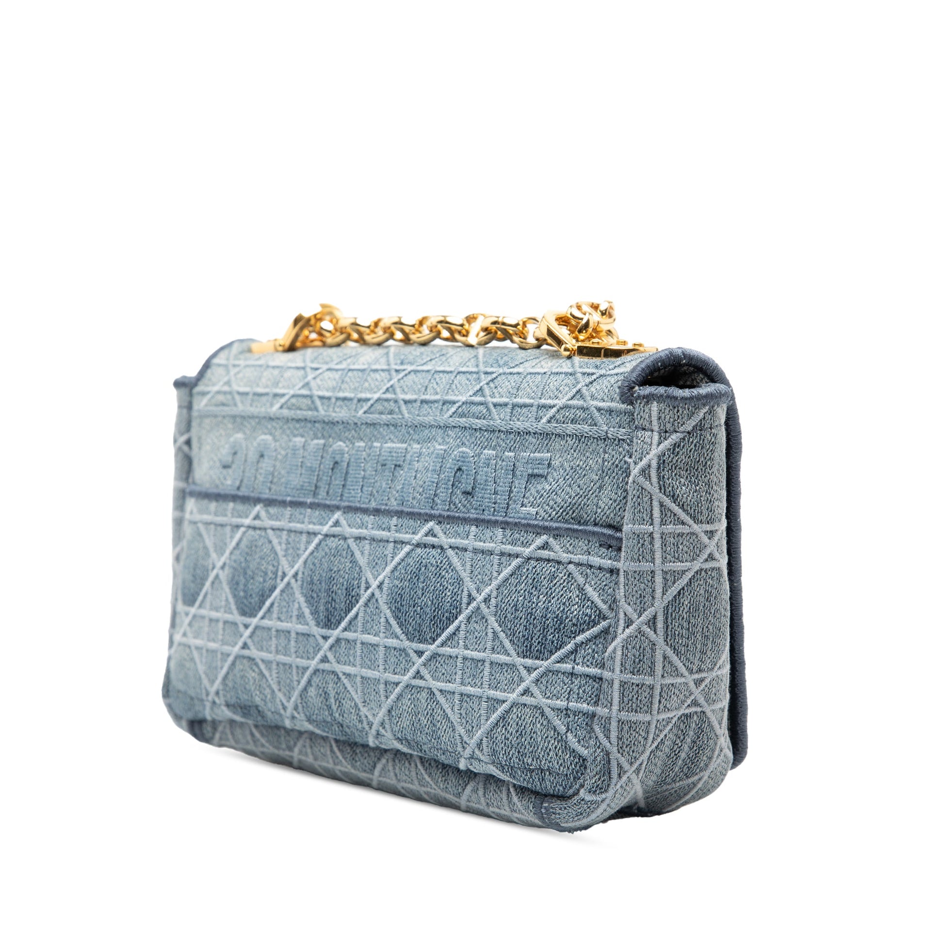 Dior Small Embroidered Denim Cannage Caro Bag