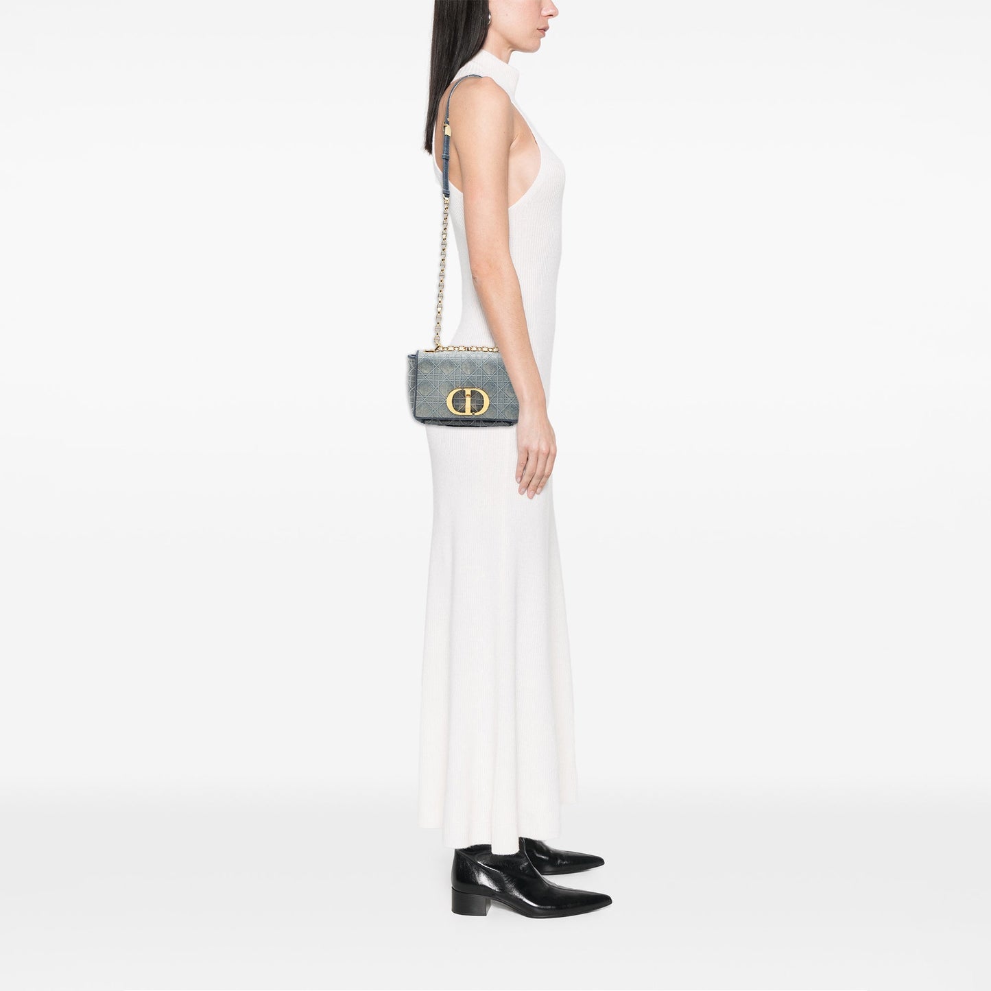 Dior Small Embroidered Denim Cannage Caro Bag