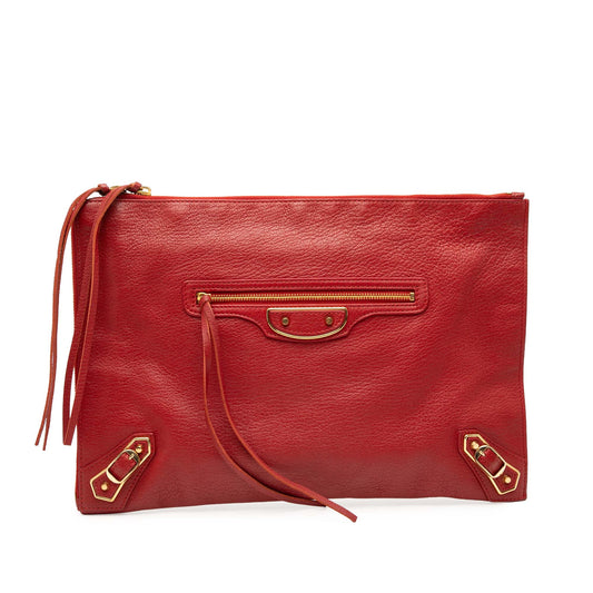 Balenciaga Veau Motocross Classic Metallic Edge Clutch
