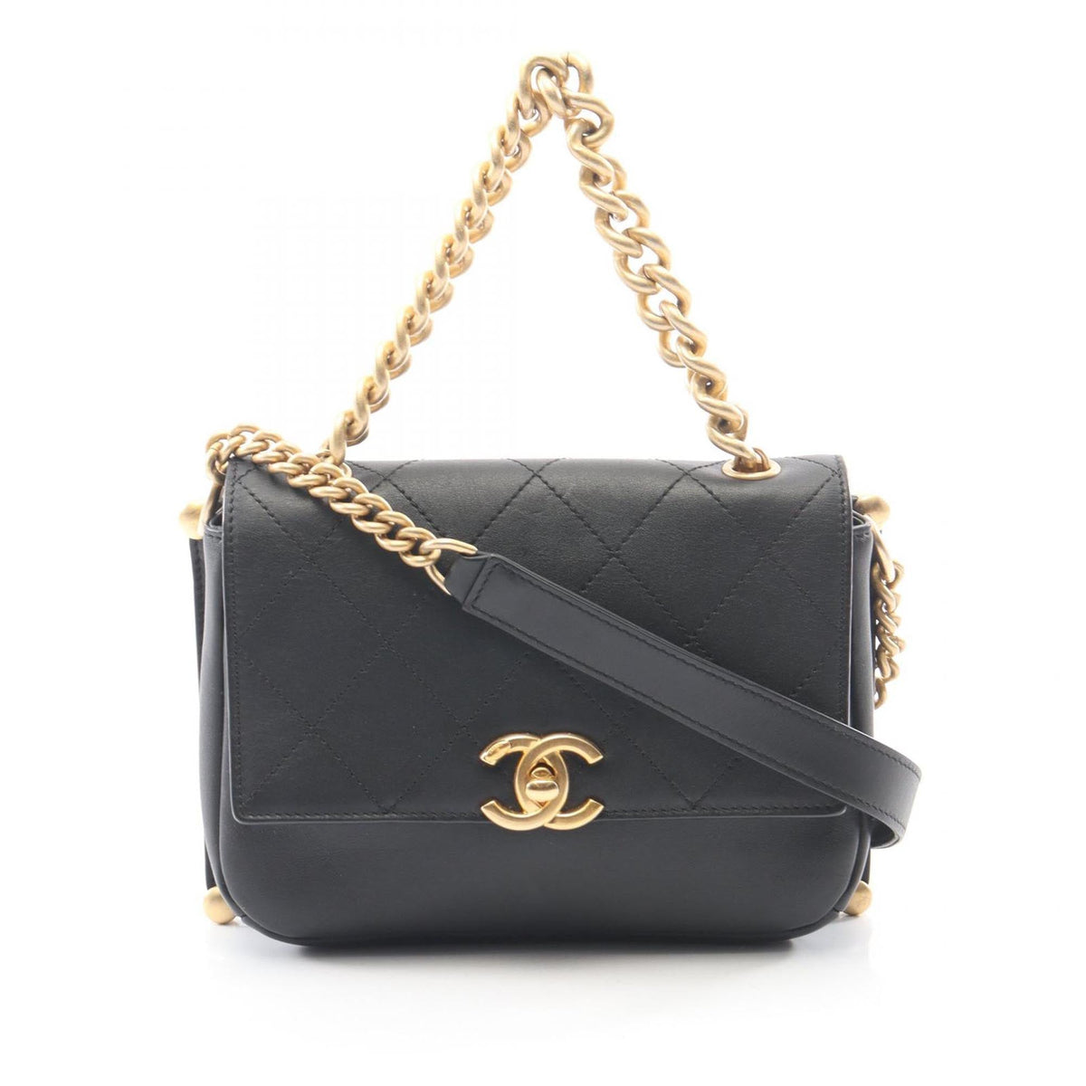 Chanel CC Stitched Calfskin Chain Flap