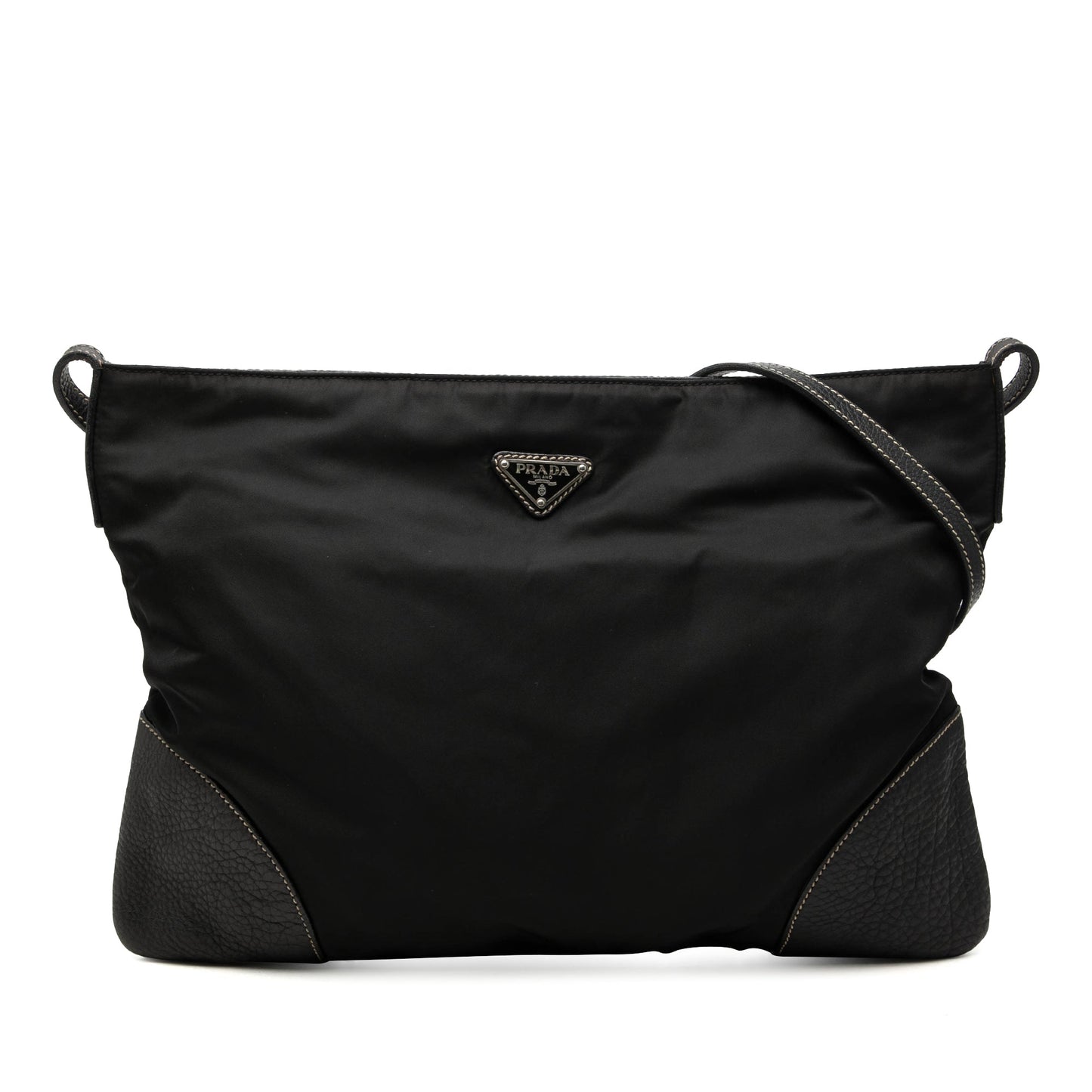 Prada Vitello Daino Trimmed Tessuto Zip Top Crossbody