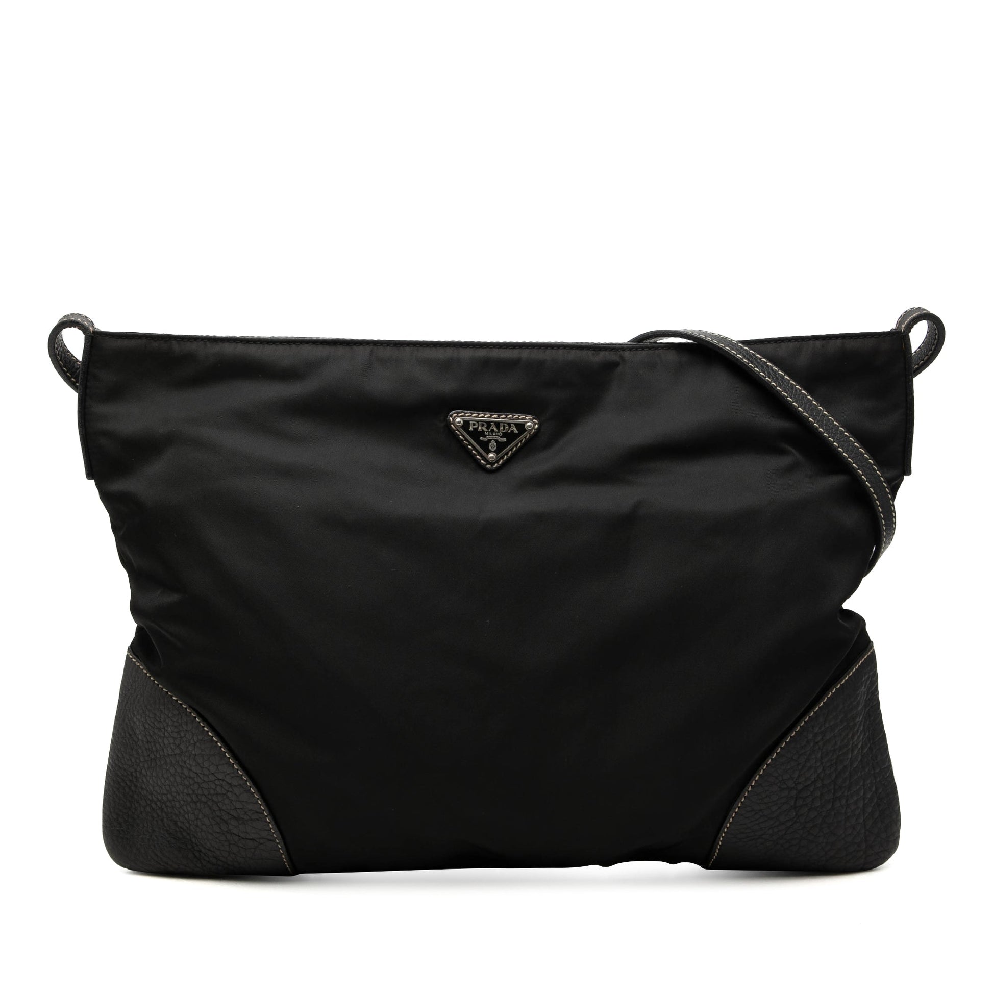 Prada Vitello Daino Trimmed Tessuto Zip Top Crossbody