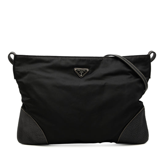 Prada Vitello Daino Trimmed Tessuto Zip Top Crossbody