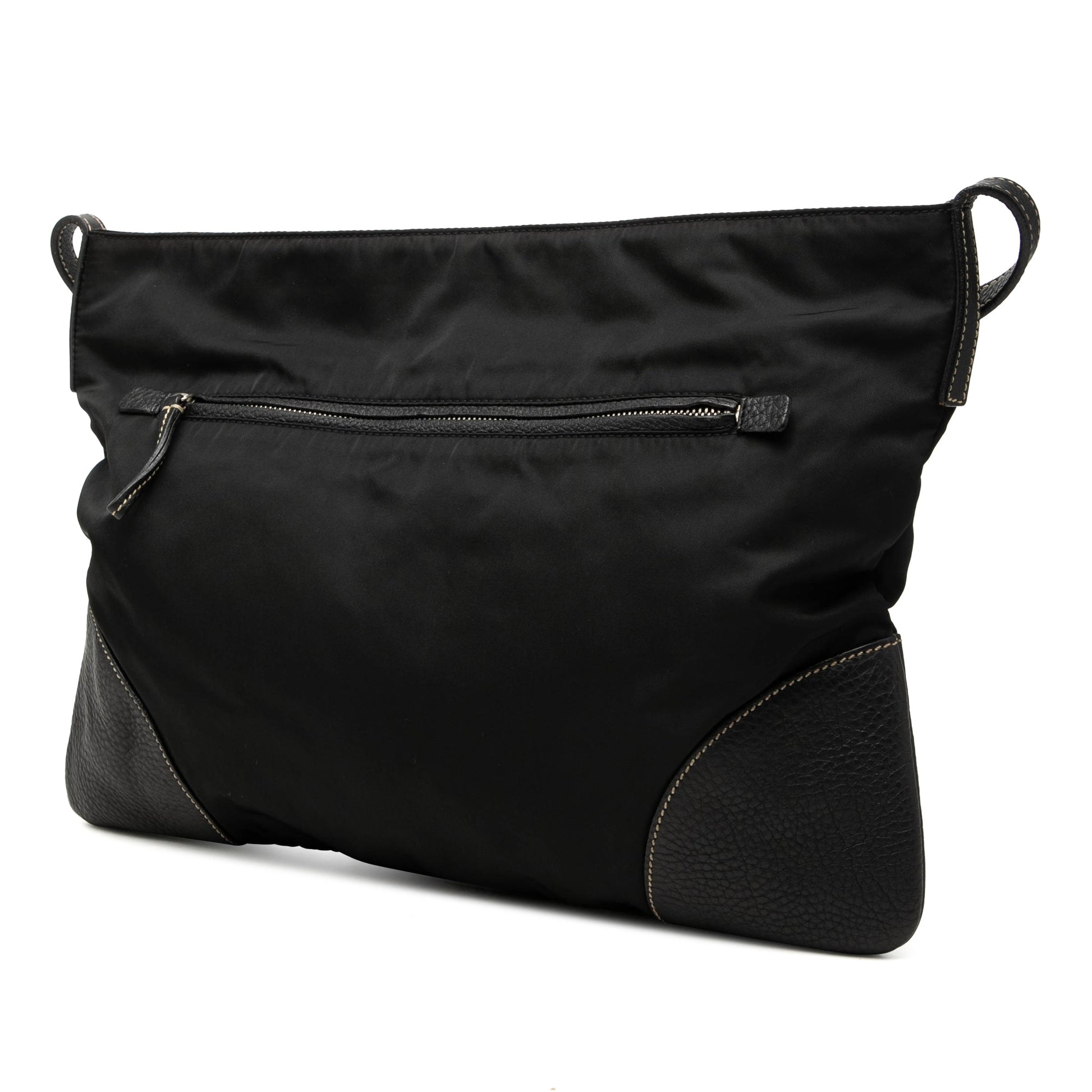 Prada Vitello Daino Trimmed Tessuto Zip Top Crossbody