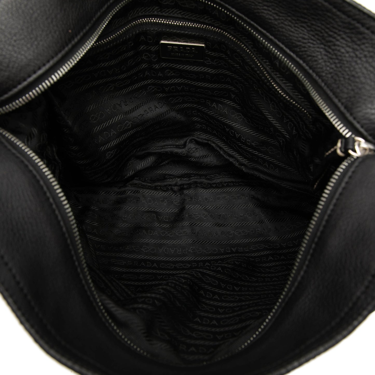 Prada Vitello Daino Trimmed Tessuto Zip Top Crossbody