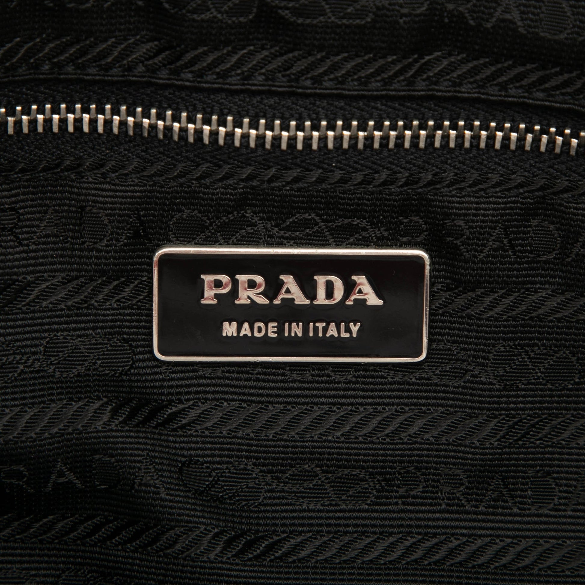 Prada Vitello Daino Trimmed Tessuto Zip Top Crossbody