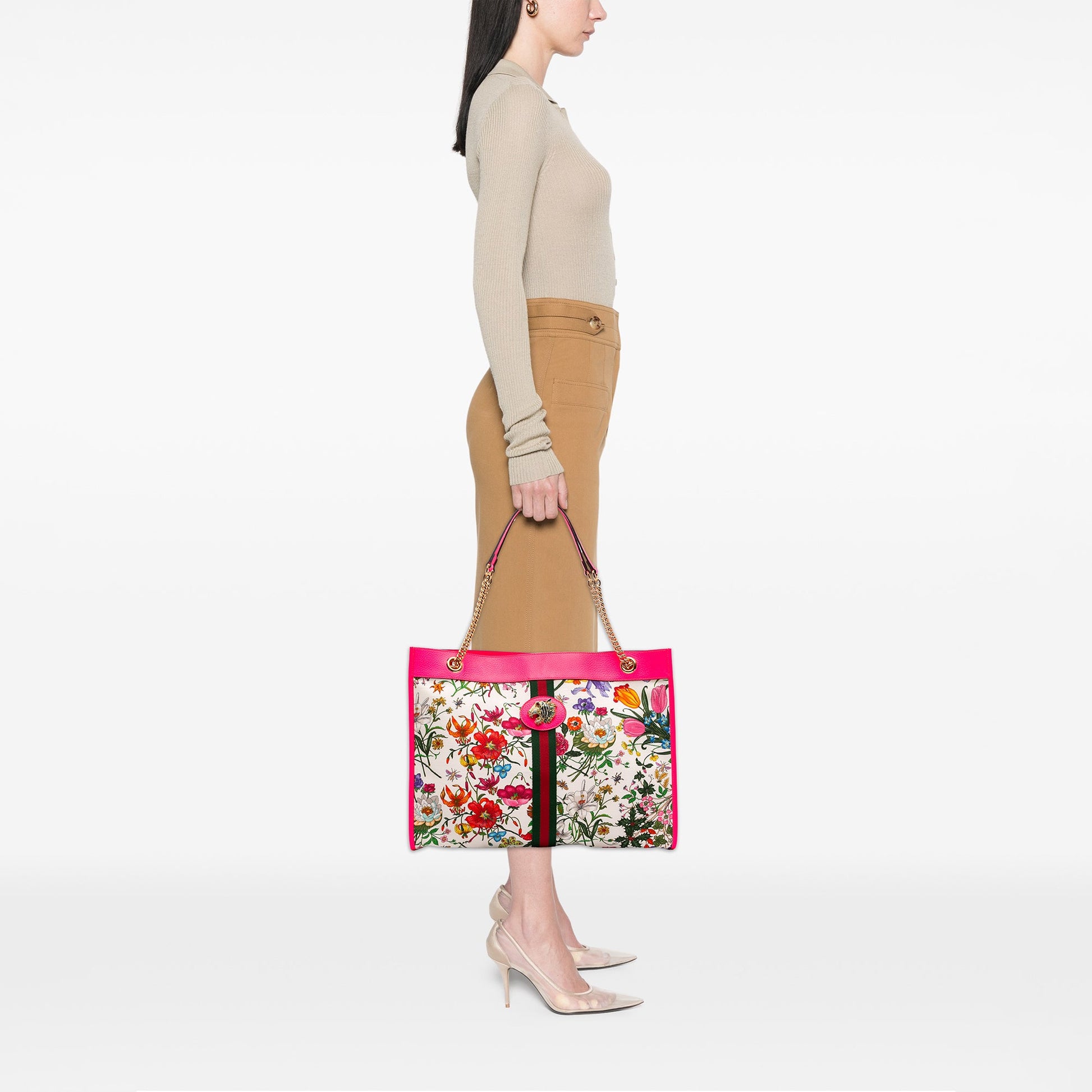 Gucci Large Canvas Web Flora Rajah Tote