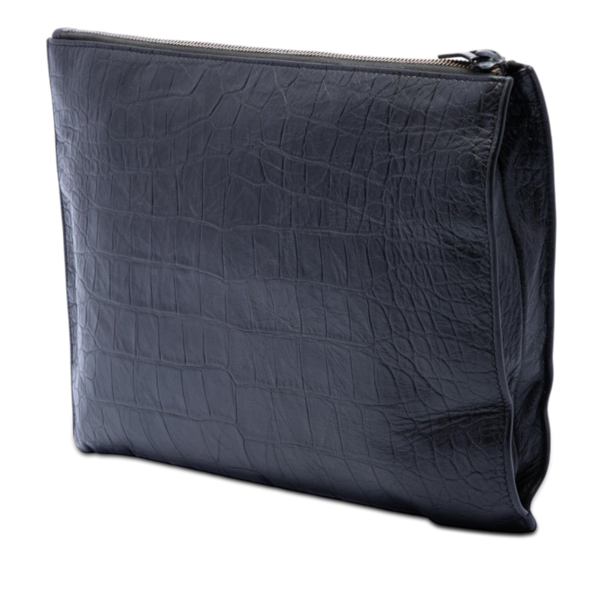 Saint Laurent Croc Embossed Leather Monogram Document Holder