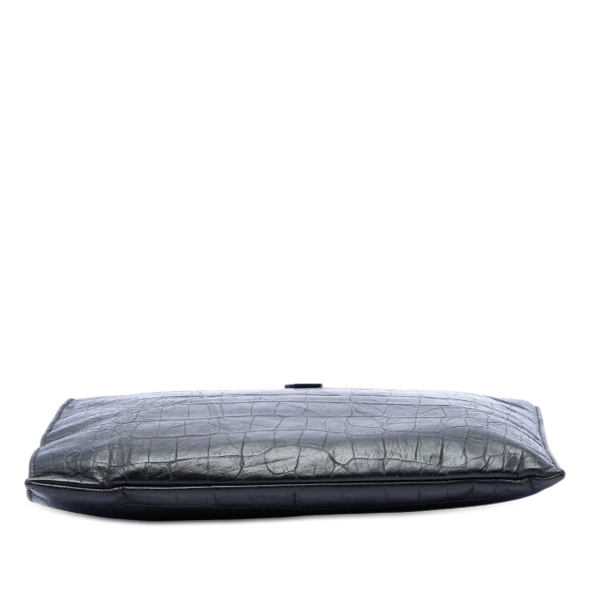 Saint Laurent Croc Embossed Leather Monogram Document Holder