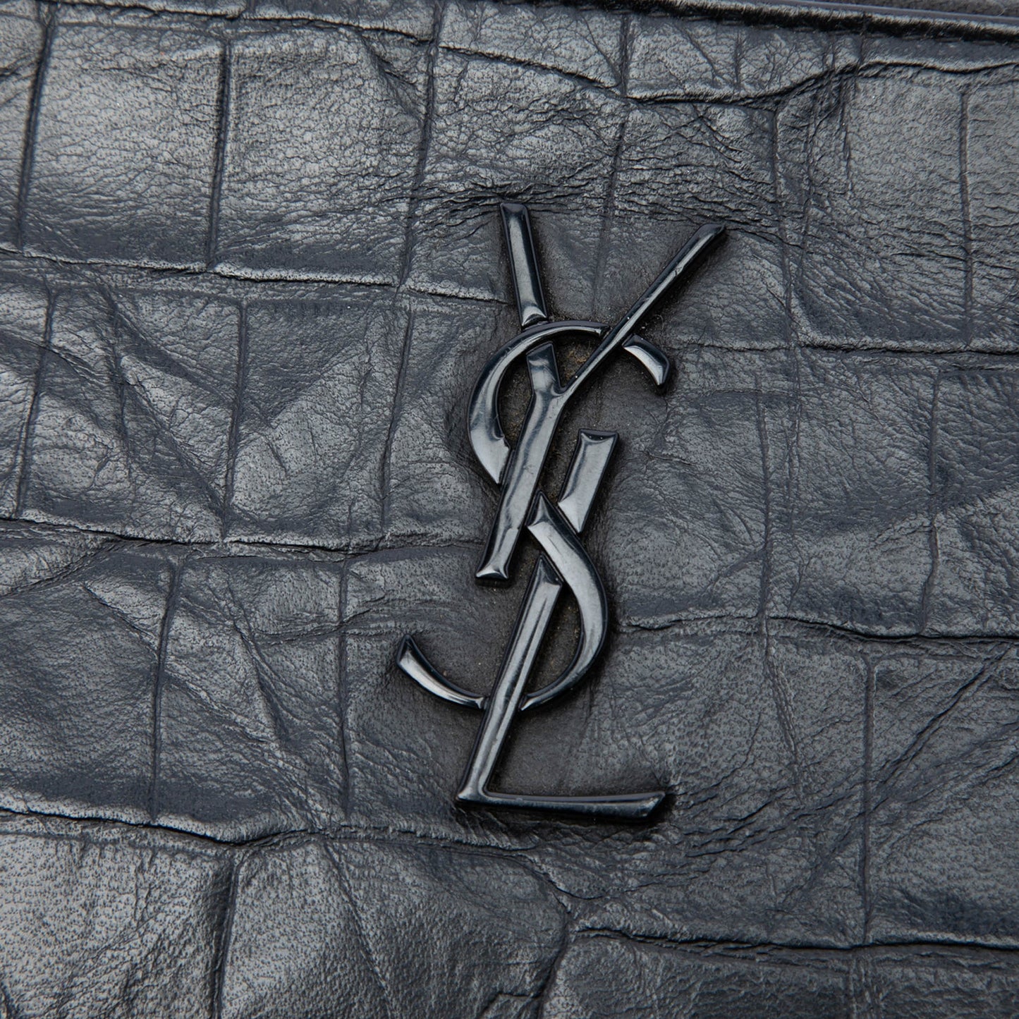 Saint Laurent Croc Embossed Leather Monogram Document Holder