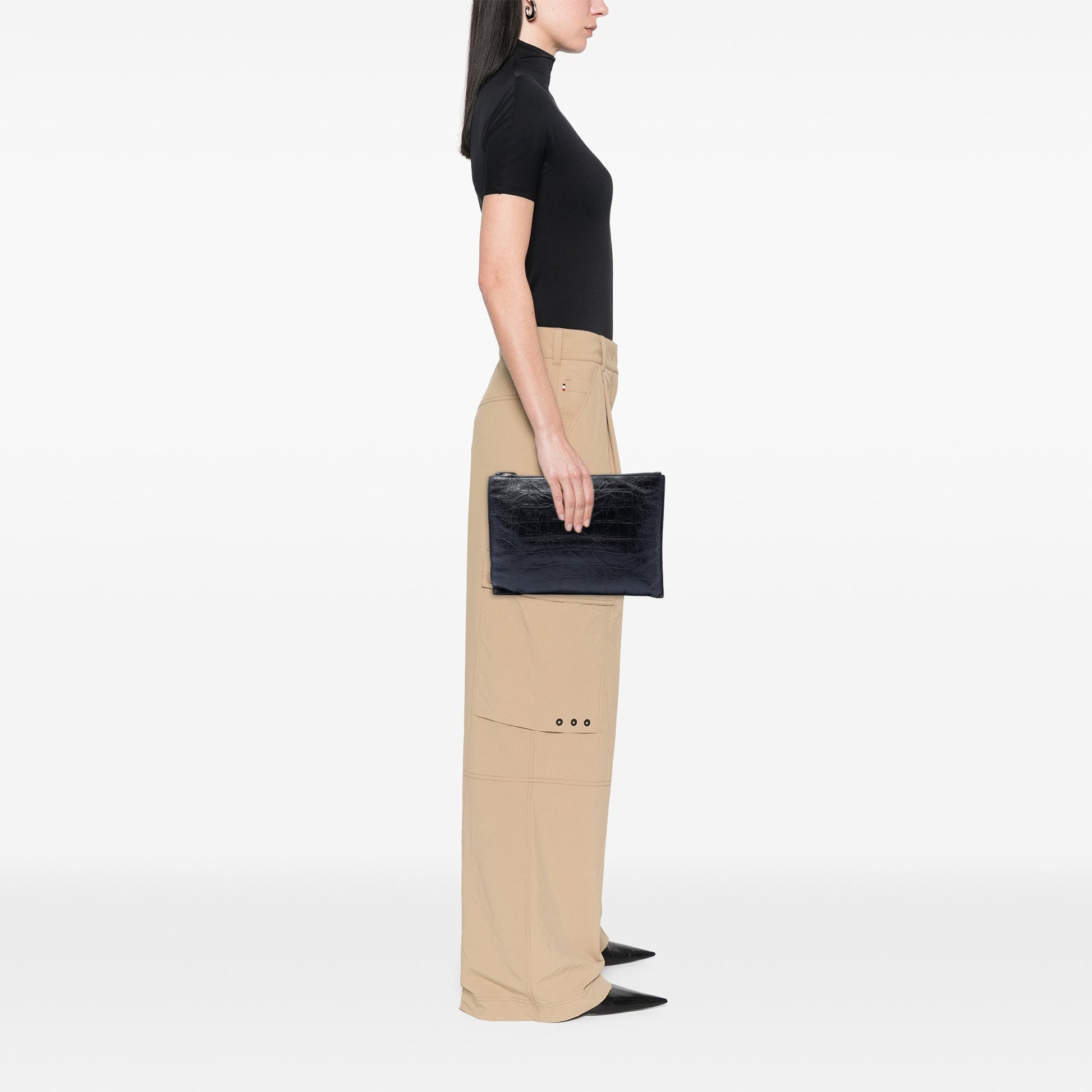 Saint Laurent Croc Embossed Leather Monogram Document Holder