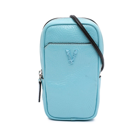 Versace Textured Leather Virtus Neck Pouch Crossbody