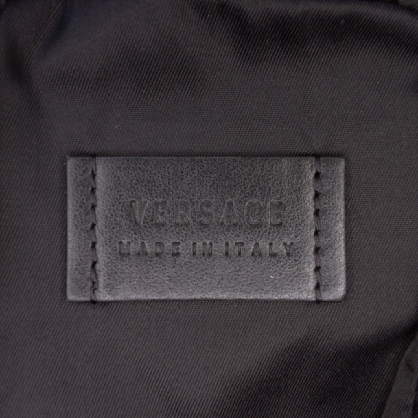 Versace Textured Leather Virtus Neck Pouch Crossbody
