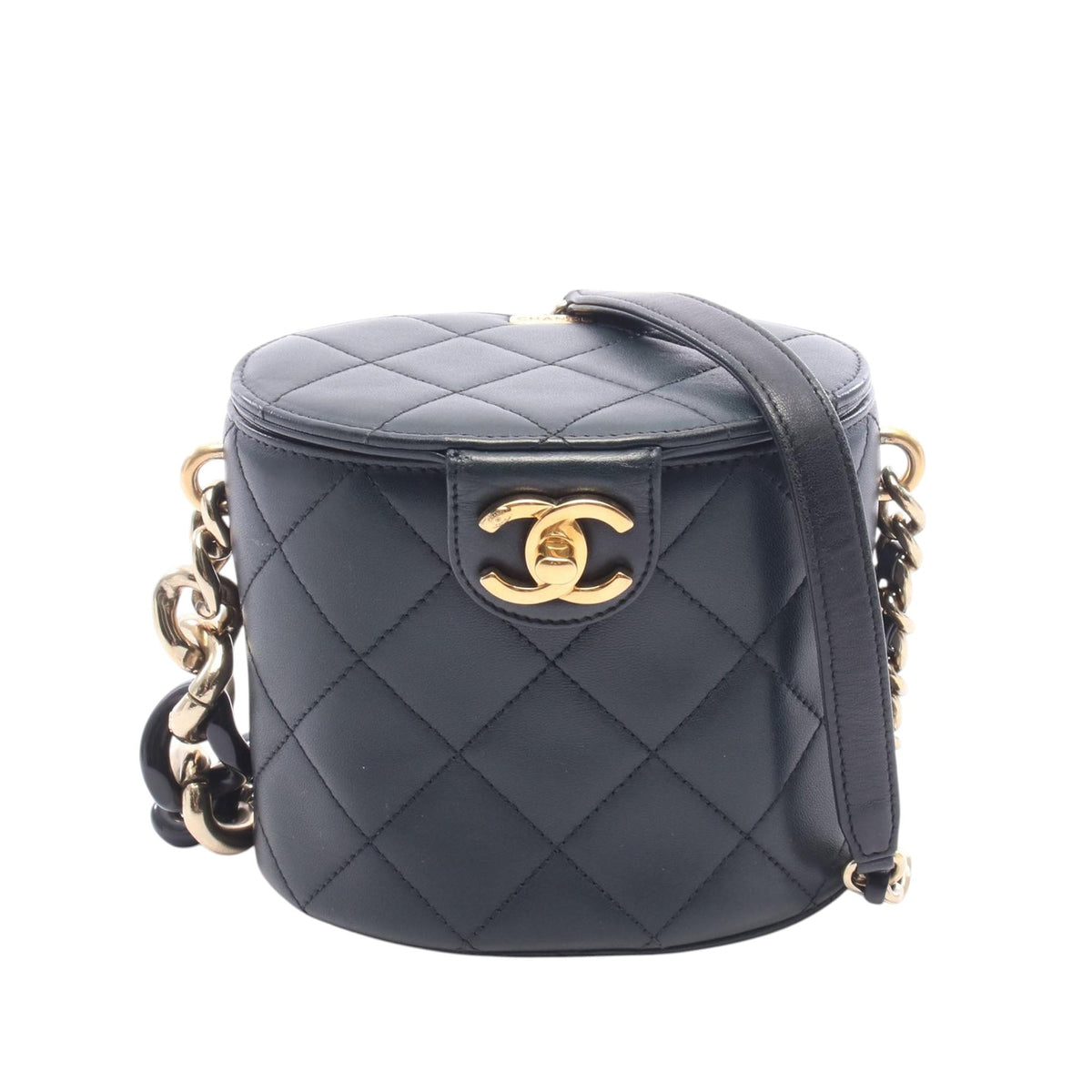 Chanel CC Lambskin Elegant Chain Vanity Case — Black