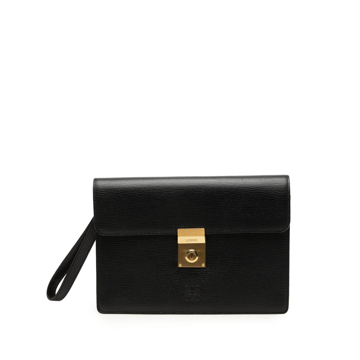 LOEWE Textured Leather Anagram Flap Clutch — Black